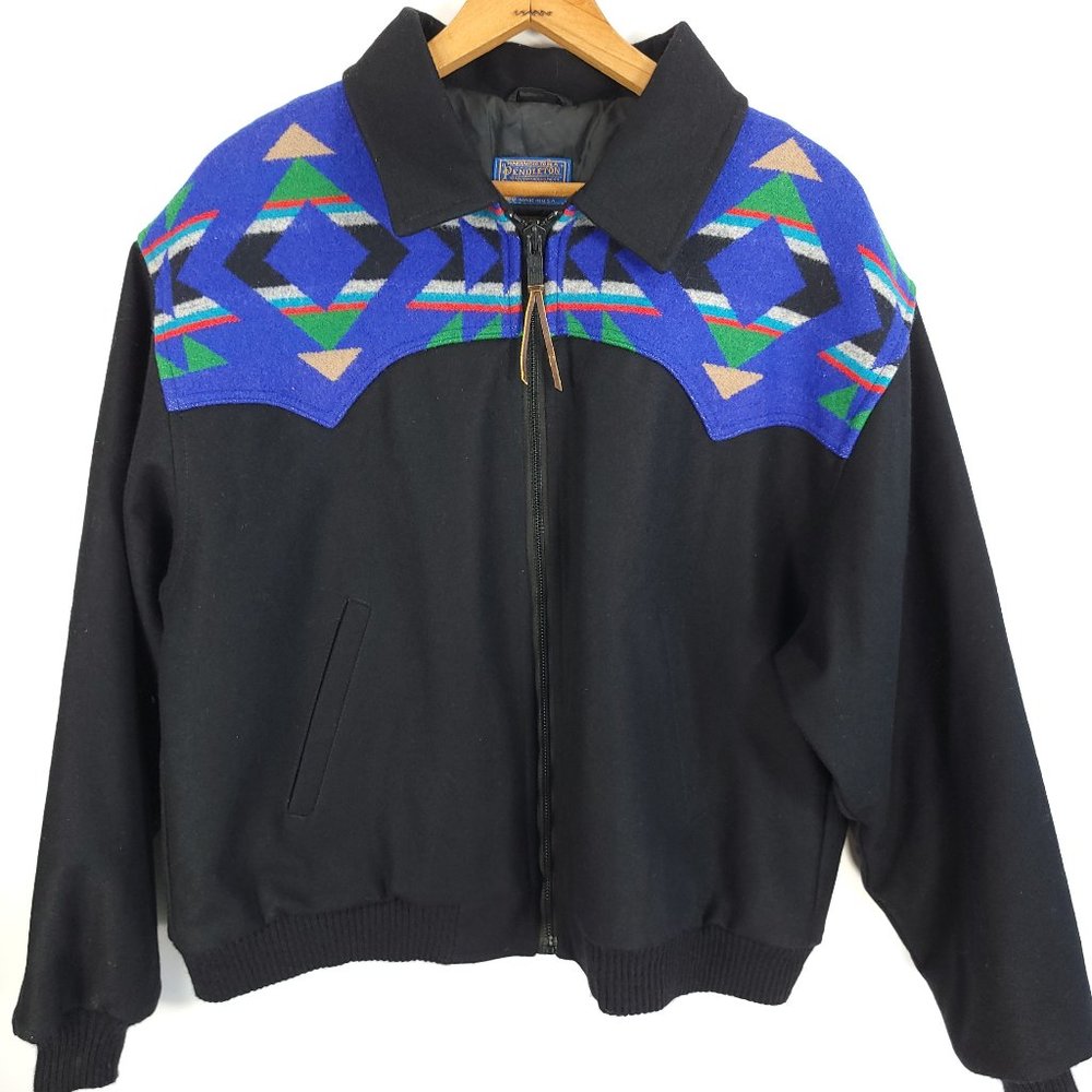 Vtg Pendleton Jacket Men's XL High Grade Westernwear Black Wool Southwestern USA